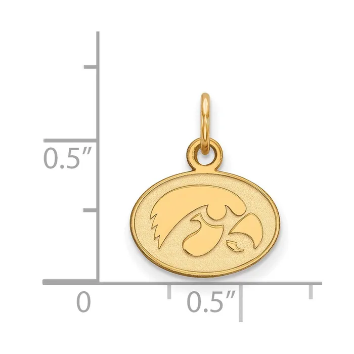 Necklaces TreasureFineJewelers Sterling Silver Goldplated University of Iowa Hawk Extra Small Oval Pendant