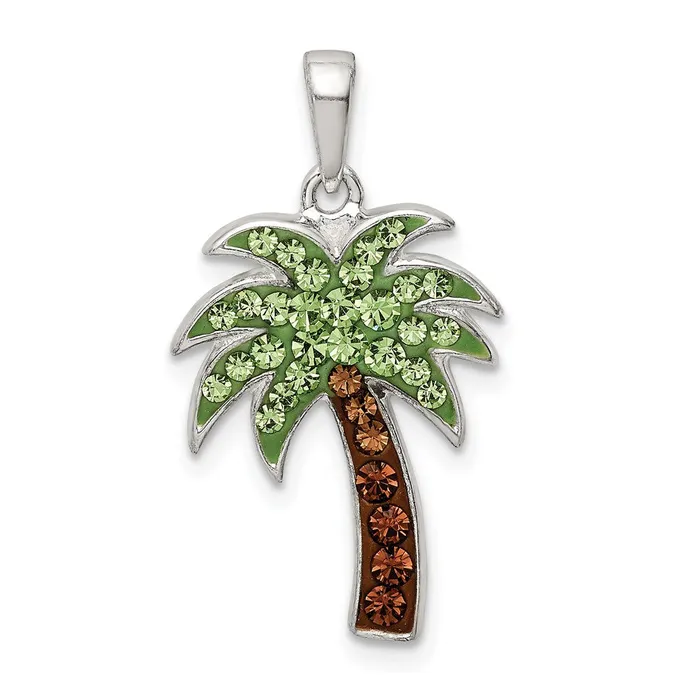 Necklaces TreasureFineJewelers Sterling Silver GreenBrown Preciosa Crystal Palm Tree Pendant Necklaces TreasureFineJewelers Sterling Silver GreenBrown Preciosa Crystal Palm Tree Pendant