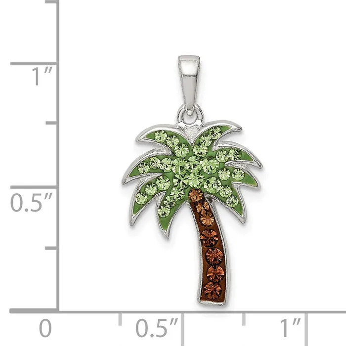 Necklaces TreasureFineJewelers Sterling Silver GreenBrown Preciosa Crystal Palm Tree Pendant