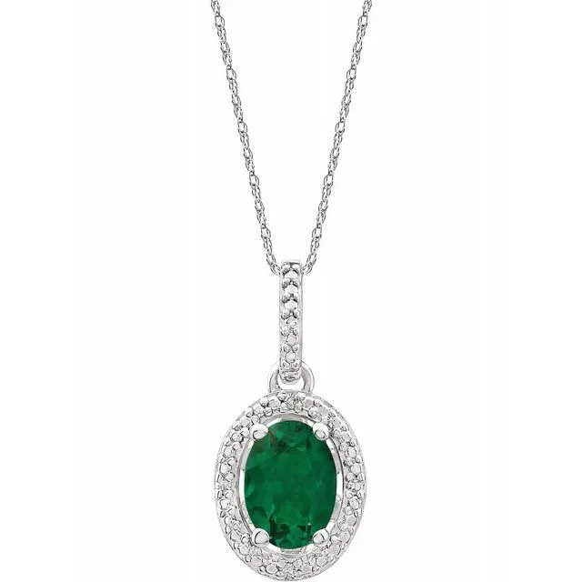 Necklaces TreasureFineJewelers Sterling Silver LabGrown Emerald 01 CTW Diamond 18 Necklace Necklaces TreasureFineJewelers Sterling Silver LabGrown Emerald 01 CTW Diamond 18 Necklace