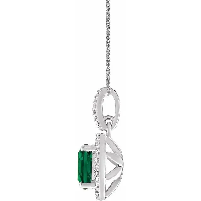 Necklaces TreasureFineJewelers Sterling Silver LabGrown Emerald 01 CTW Diamond 18 Necklace
