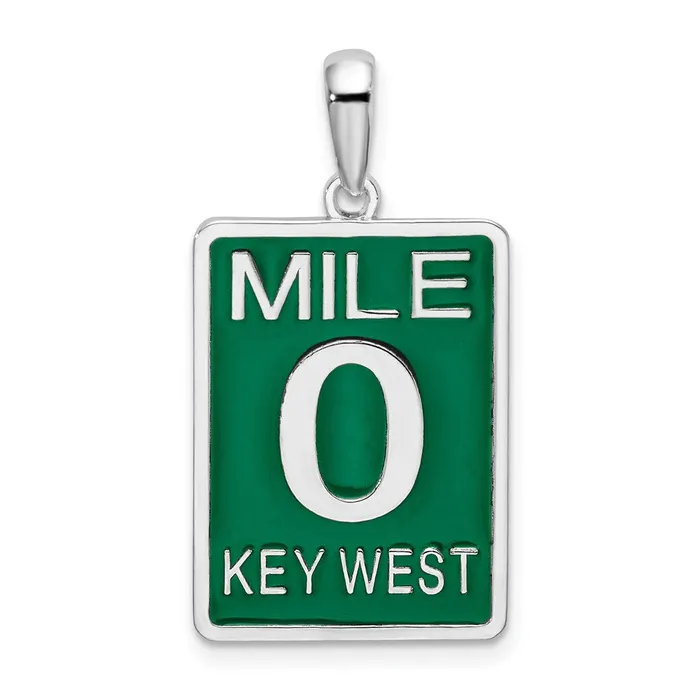 Necklaces TreasureFineJewelers Sterling Silver Polished Enameled Large Key West Mile 0 Pendant Necklaces TreasureFineJewelers Sterling Silver Polished Enameled Large Key West Mile 0 Pendant