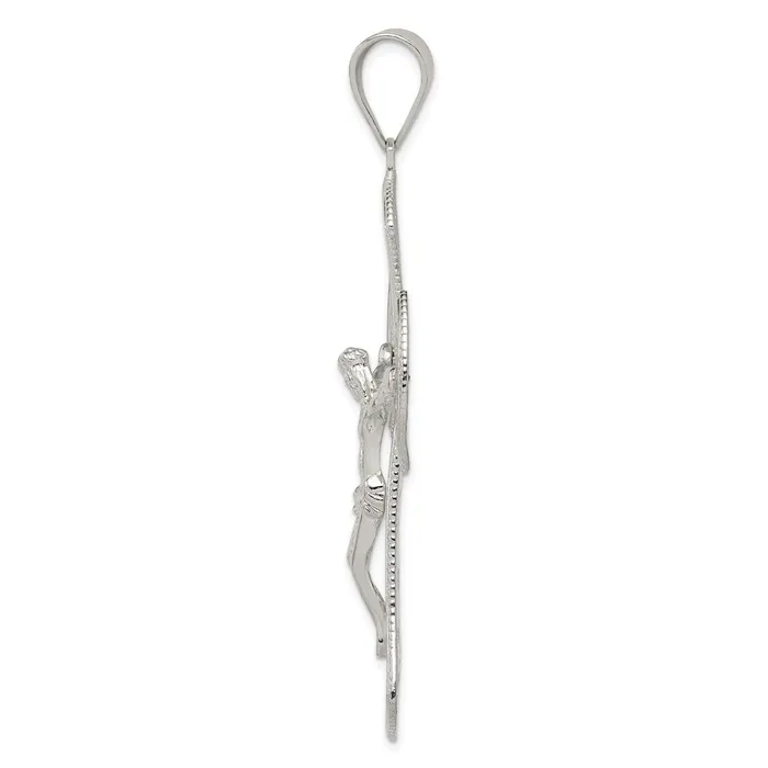 Necklaces TreasureFineJewelers Sterling Silver Polished Leaf Large INRI Crucifix Pendant