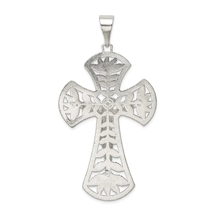 Necklaces TreasureFineJewelers Sterling Silver Polished Leaf Large INRI Crucifix Pendant