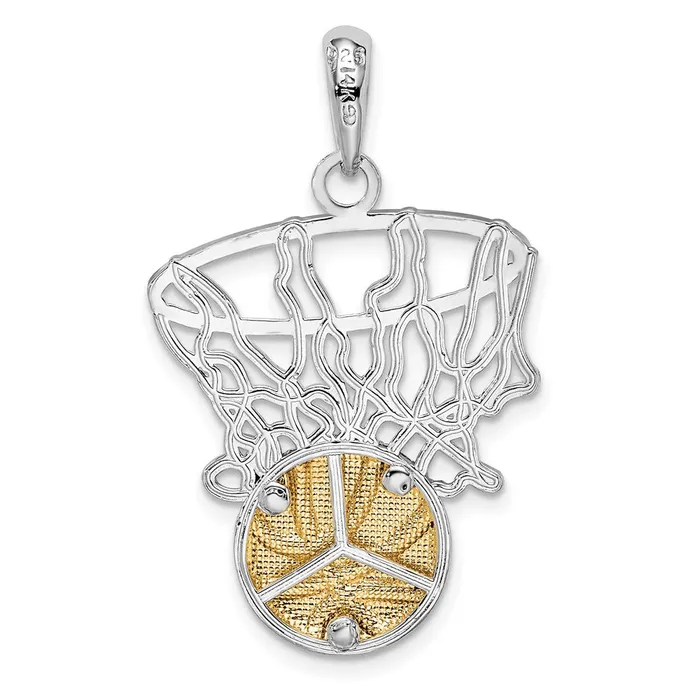 Necklaces TreasureFineJewelers Sterling Silver Polished Net w14k Basketball Pendant