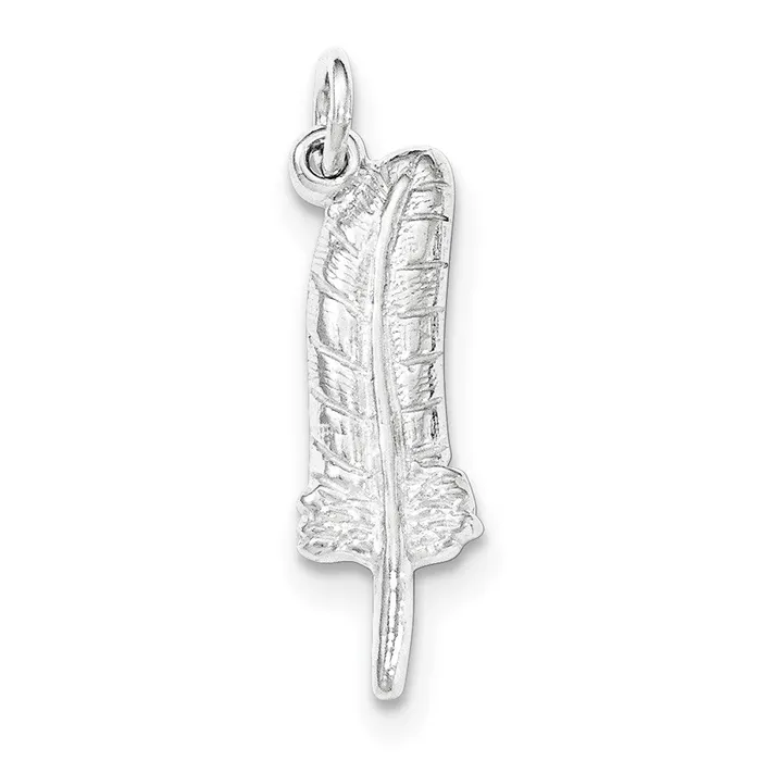 Necklaces TreasureFineJewelers Sterling Silver Polished Textured Feather Pendant Necklaces TreasureFineJewelers Sterling Silver Polished Textured Feather Pendant