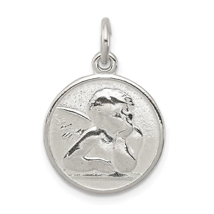 Necklaces TreasureFineJewelers Sterling Silver Polished Textured Small Raphael Angel Pendant Necklaces TreasureFineJewelers Sterling Silver Polished Textured Small Raphael Angel Pendant