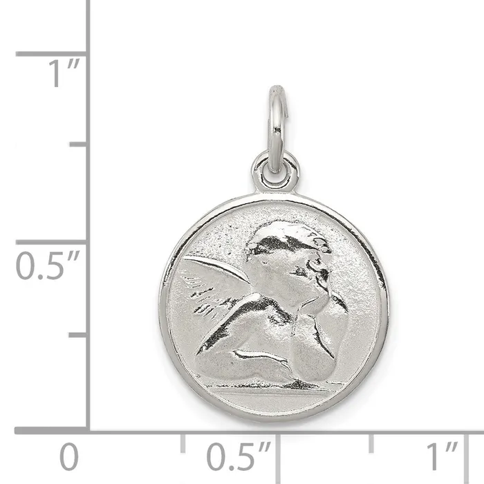 Necklaces TreasureFineJewelers Sterling Silver Polished Textured Small Raphael Angel Pendant
