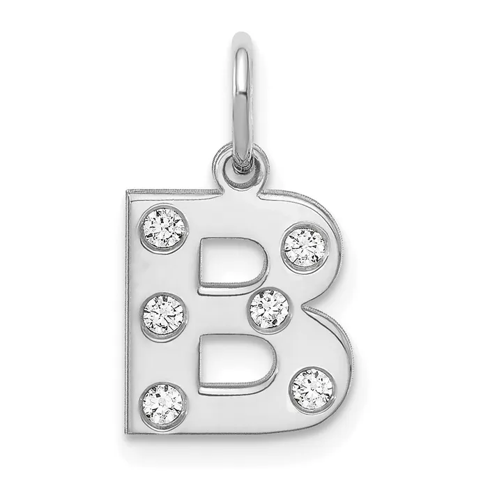Necklaces TreasureFineJewelers Sterling SilverRhodiumplated Initial with Diamonds Charm