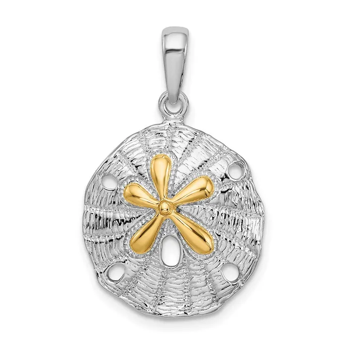 Necklaces TreasureFineJewelers Sterling Silver Textured Sand Dollar w14k Accent Pendant Necklaces TreasureFineJewelers Sterling Silver Textured Sand Dollar w14k Accent Pendant