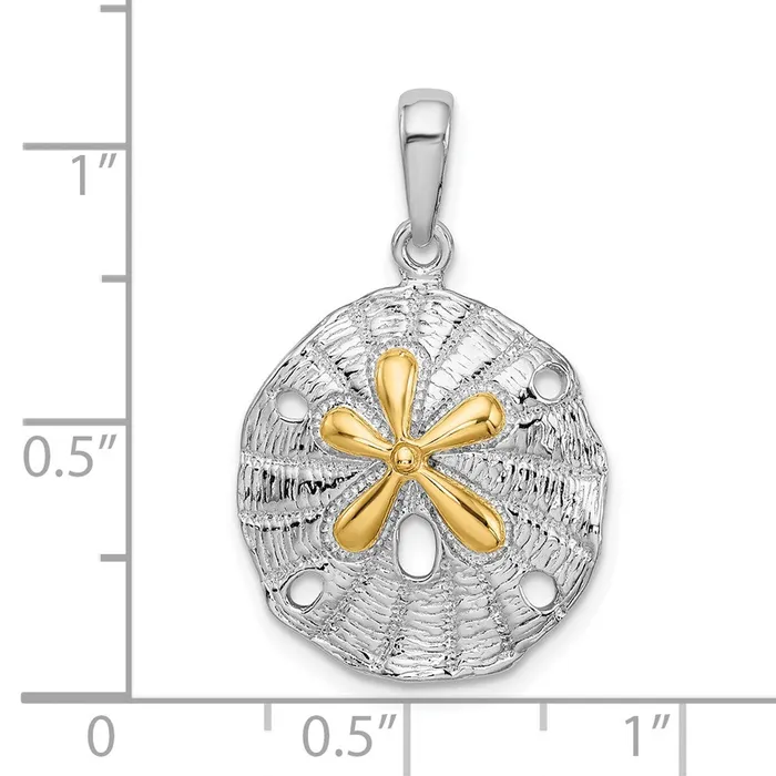 Necklaces TreasureFineJewelers Sterling Silver Textured Sand Dollar w14k Accent Pendant