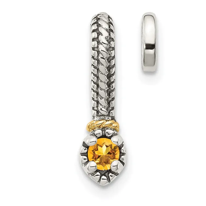 Necklaces TreasureFineJewelers Sterling Silver w 14k Polished Citrine Chain Slide Pendant Necklaces TreasureFineJewelers Sterling Silver w 14k Polished Citrine Chain Slide Pendant