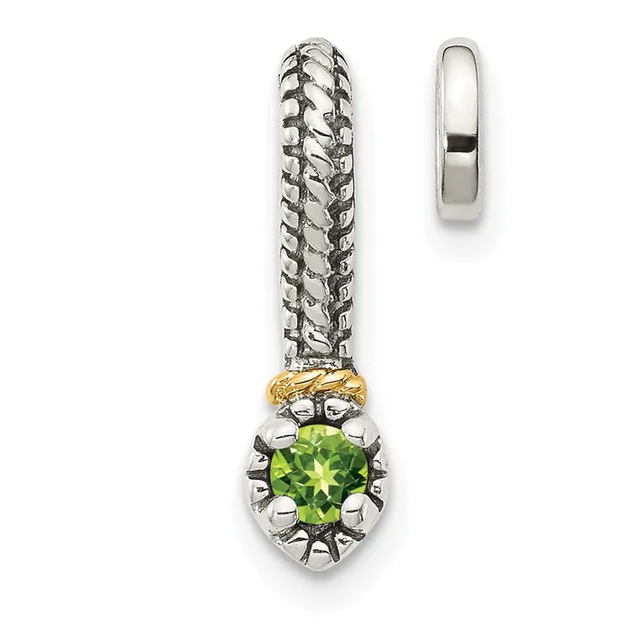 Necklaces TreasureFineJewelers Sterling Silver w 14k Polished Peridot Chain Slide Pendant Necklaces TreasureFineJewelers Sterling Silver w 14k Polished Peridot Chain Slide Pendant