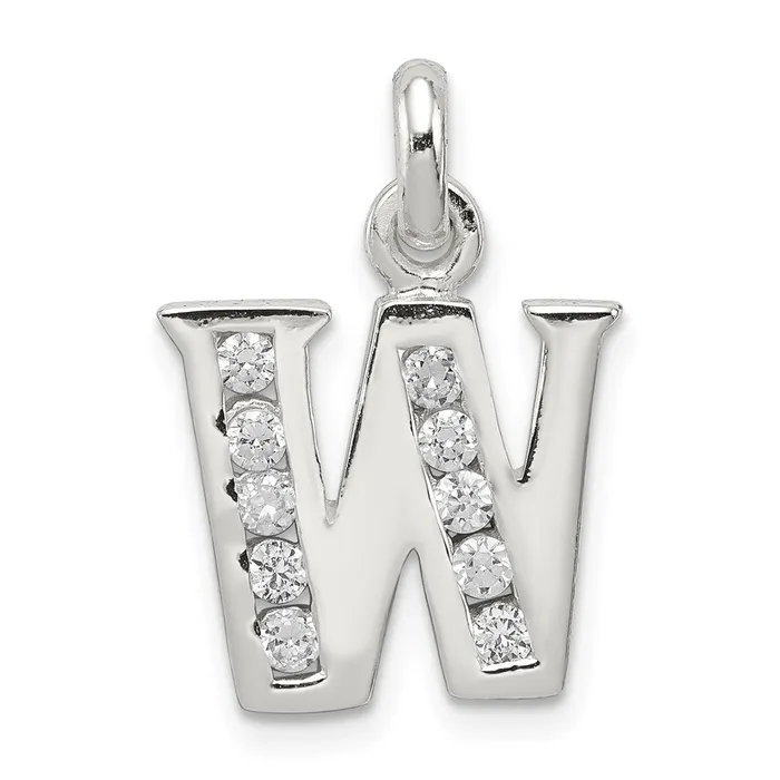 Necklaces TreasureFineJewelers Sterling Silver White CZ Letter W Initial Pendant Necklaces TreasureFineJewelers Sterling Silver White CZ Letter W Initial Pendant