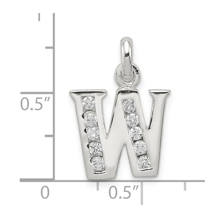 Necklaces TreasureFineJewelers Sterling Silver White CZ Letter W Initial Pendant