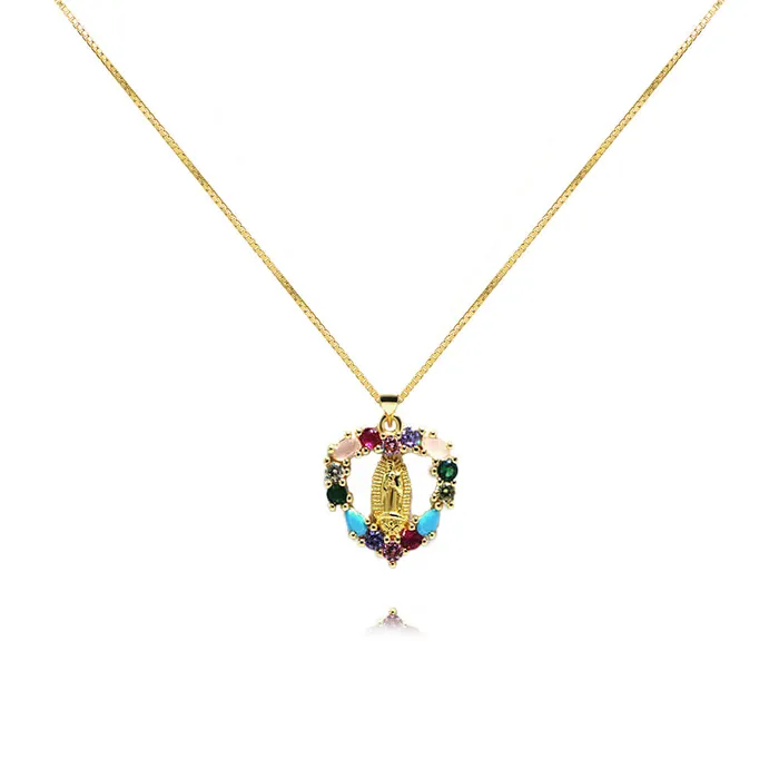 Necklaces Trendolla Jewelry Oval Heartshaped Colored Zirconia Virgin Mary Virgencita Necklace Necklaces Trendolla Jewelry Oval Heartshaped Colored Zirconia Virgin Mary Virgencita Necklace