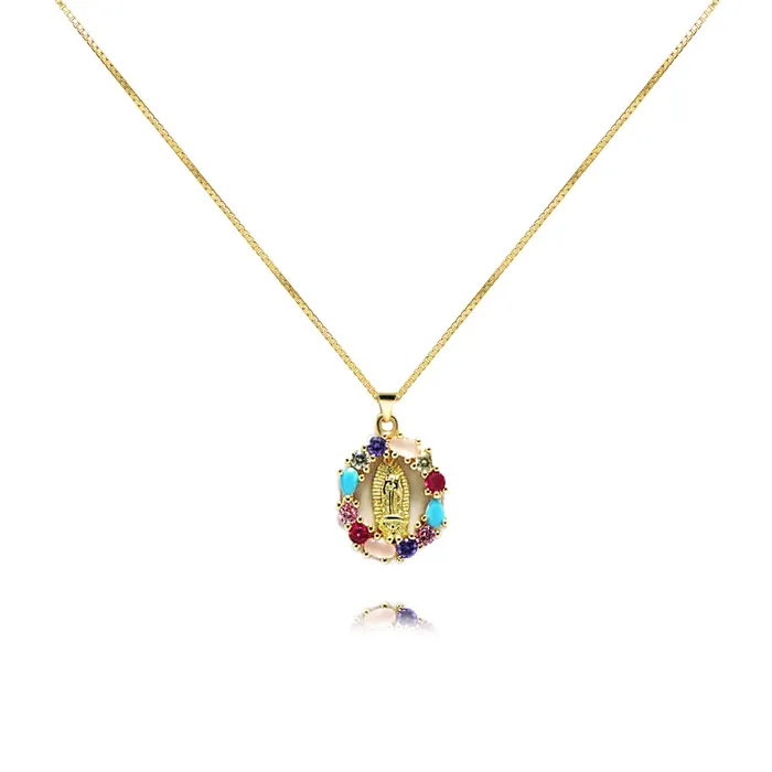 Necklaces Trendolla Jewelry Oval Heartshaped Colored Zirconia Virgin Mary Virgencita Necklace