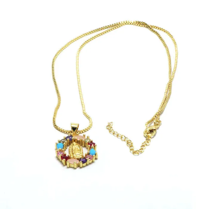 Necklaces Trendolla Jewelry Oval Heartshaped Colored Zirconia Virgin Mary Virgencita Necklace