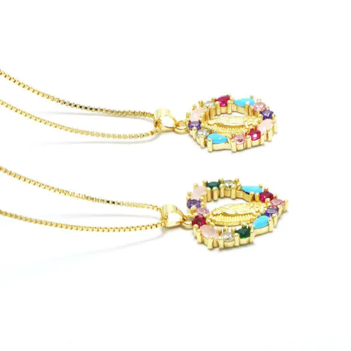 Necklaces Trendolla Jewelry Oval Heartshaped Colored Zirconia Virgin Mary Virgencita Necklace