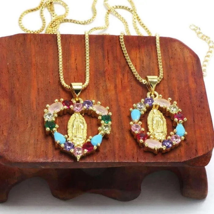 Necklaces Trendolla Jewelry Oval Heartshaped Colored Zirconia Virgin Mary Virgencita Necklace