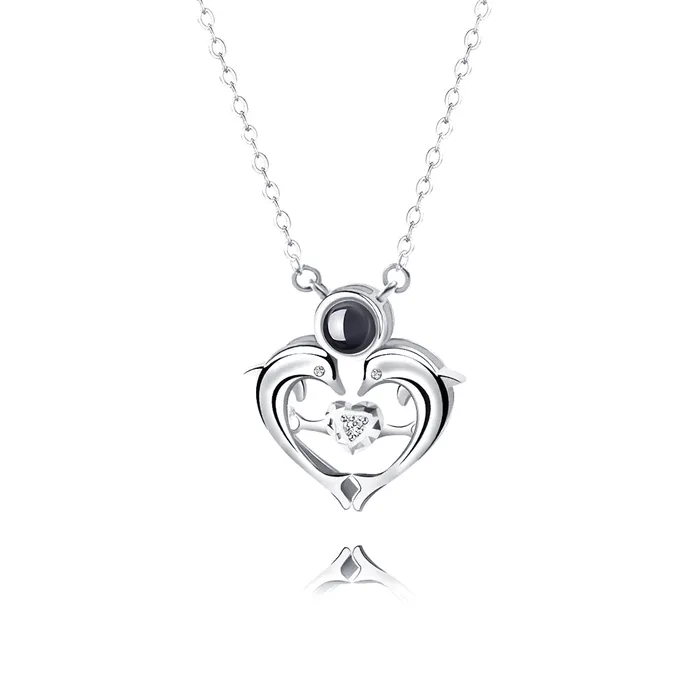 Necklaces Trendolla Jewelry Trendolla Heart Style Dolphin Pendant Necklace with Picture Inside Necklaces Trendolla Jewelry Trendolla Heart Style Dolphin Pendant Necklace with Picture Inside