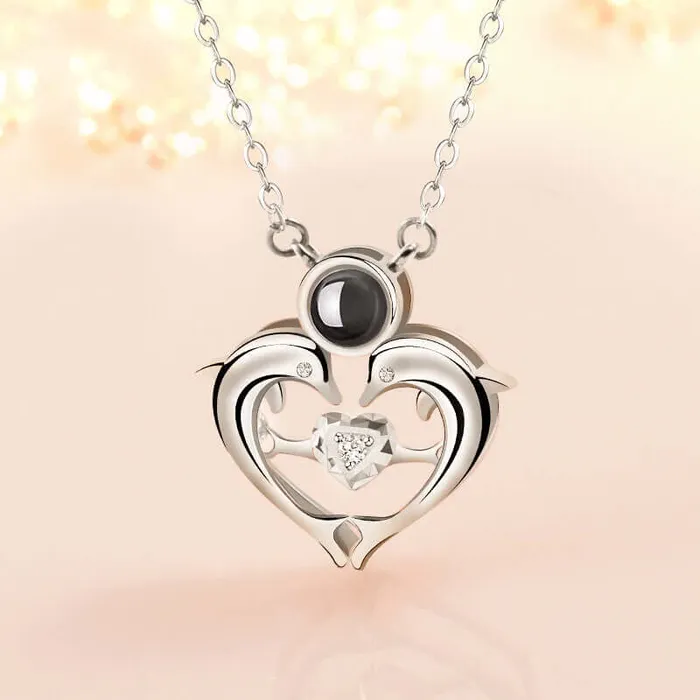 Necklaces Trendolla Jewelry Trendolla Heart Style Dolphin Pendant Necklace with Picture Inside