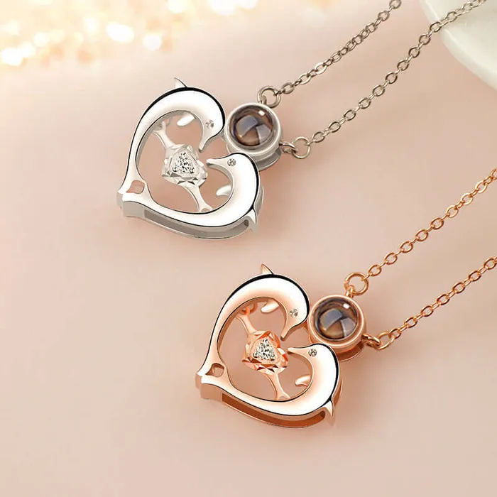 Necklaces Trendolla Jewelry Trendolla Heart Style Dolphin Pendant Necklace with Picture Inside