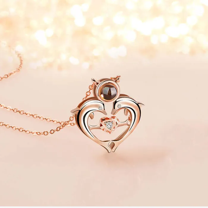 Necklaces Trendolla Jewelry Trendolla Heart Style Dolphin Pendant Necklace with Picture Inside