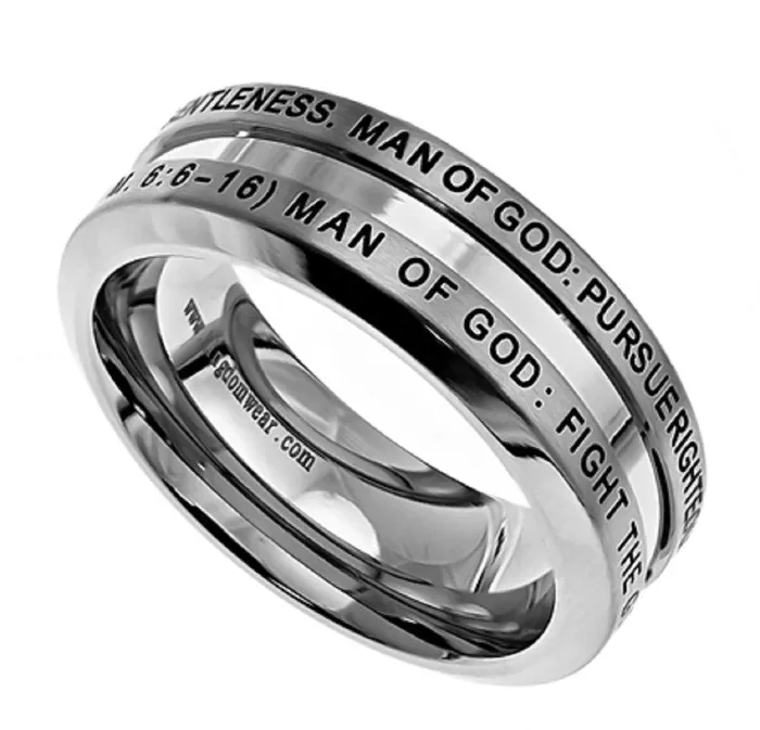 North Arrow Shop 1 Timothy 6 616 Ring MAN OF GOD Christian Bible Verse Stainless Steel Thick Band Rings