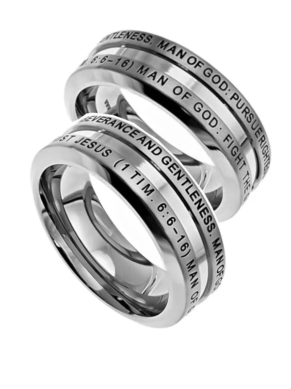 North Arrow Shop 1 Timothy 6 616 Ring MAN OF GOD Christian Bible Verse Stainless Steel Thick Band Rings