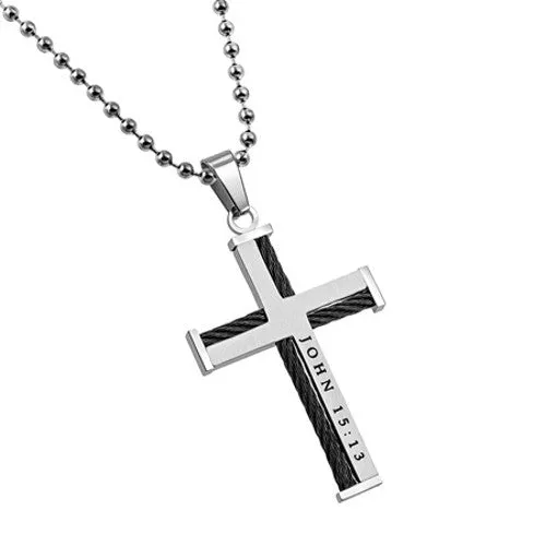 North Arrow Shop Necklaces Cable Cross Necklace for Men John 1513 Bible Verse FORGIVEN Stainless Steel Bead Chain North Arrow Shop Necklaces Cable Cross Necklace for Men John 1513 Bible Verse FORGIVEN Stainless Steel Bead Chain
