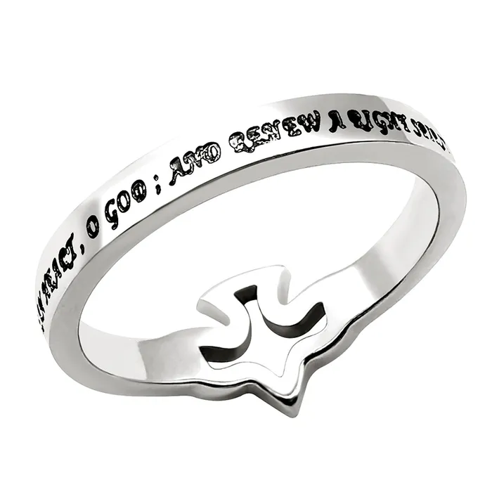 North Arrow Shop Necklaces CREATE IN ME A CLEAN HEART PSALM 5110 Dove of Peace CZ Stones and Stainless Steel
