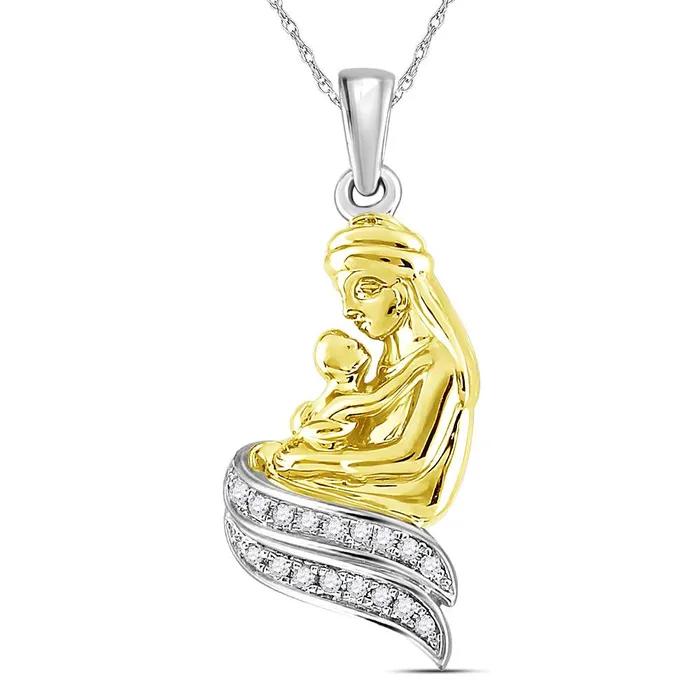 North Arrow Shop Necklaces Mother and Child Sterling Silver Pendant with Gold Plating 110 Cttw North Arrow Shop Necklaces Mother and Child Sterling Silver Pendant with Gold Plating 110 Cttw