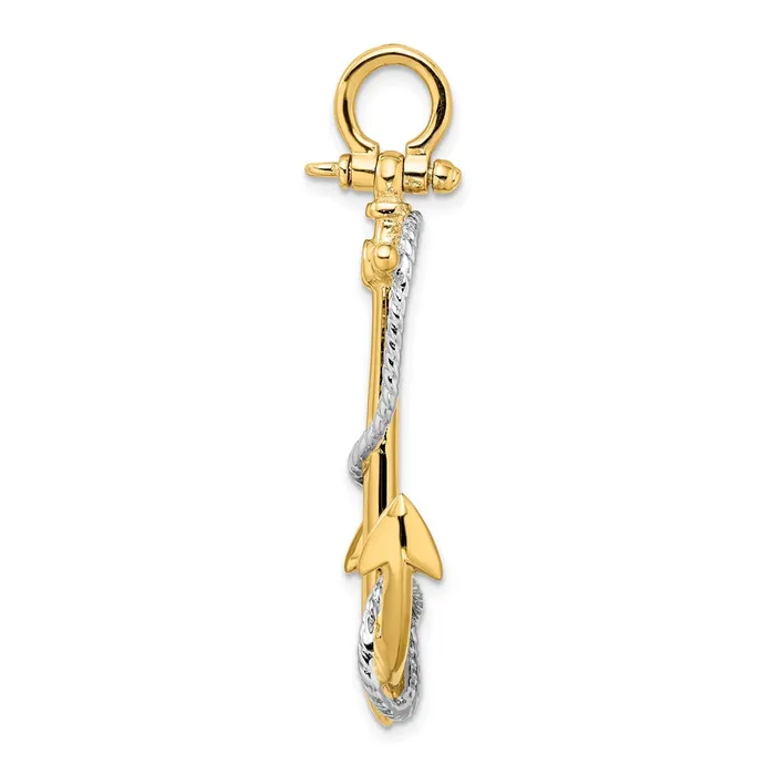 Rings 14k Twotone 3D Anchor with Entwined Rope Accent Pendant TreasureFineJewelers