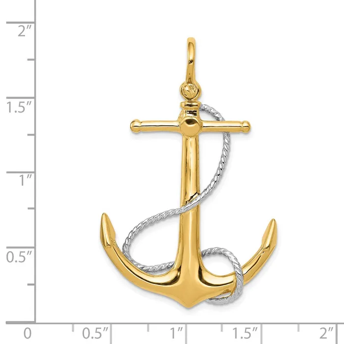 Rings 14k Twotone 3D Anchor with Entwined Rope Accent Pendant TreasureFineJewelers