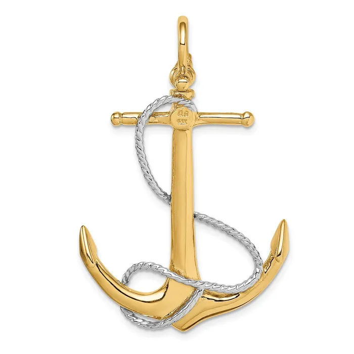 Rings 14k Twotone 3D Anchor with Entwined Rope Accent Pendant TreasureFineJewelers
