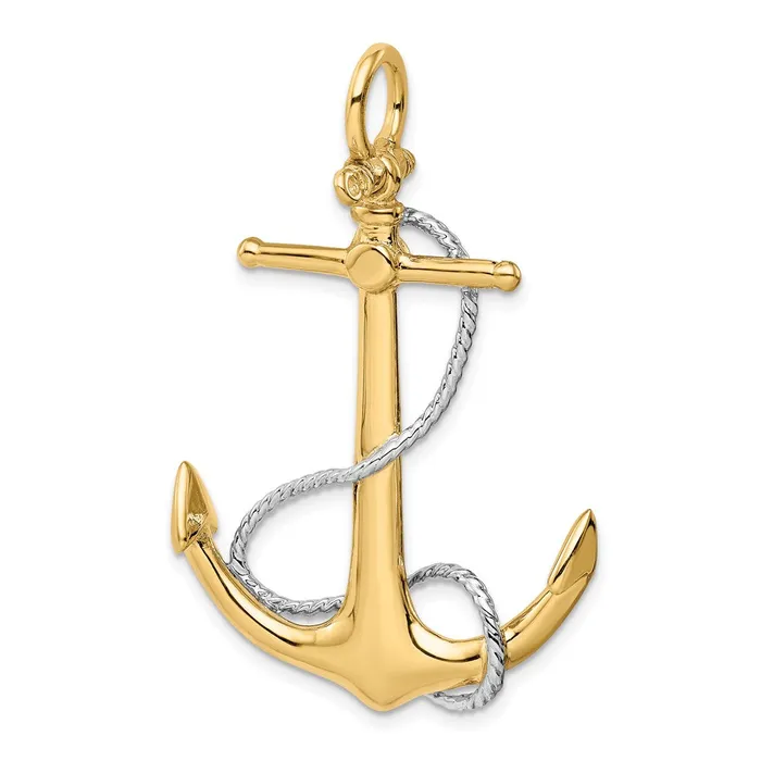 Rings 14k Twotone 3D Anchor with Entwined Rope Accent Pendant TreasureFineJewelers