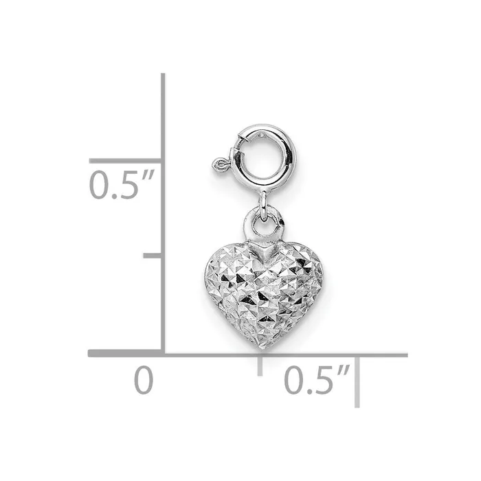 Rings TreasureFineJewelers 14K White Gold Diamondcut Heart Spring Ring Charm Pendant