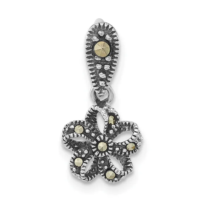 Sterling Silver Antiqued Flower Marcasite Pendant TreasureFineJewelers Necklaces Sterling Silver Antiqued Flower Marcasite Pendant TreasureFineJewelers Necklaces