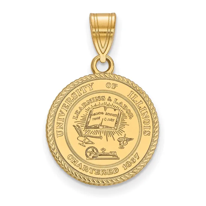 Sterling Silver Goldplated University of Illinois Medium Crest Pendant TreasureFineJewelers Necklaces Sterling Silver Goldplated University of Illinois Medium Crest Pendant TreasureFineJewelers Necklaces