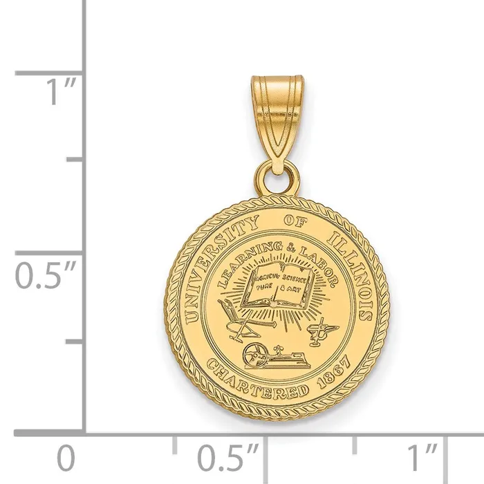Sterling Silver Goldplated University of Illinois Medium Crest Pendant TreasureFineJewelers Necklaces