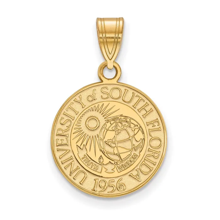 Sterling Silver Goldplated University of South Florida Medium Crest Pendant TreasureFineJewelers Necklaces Sterling Silver Goldplated University of South Florida Medium Crest Pendant TreasureFineJewelers Necklaces