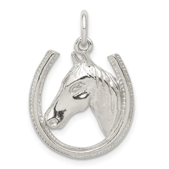 Sterling Silver Horseshoe with Horse Head Pendant TreasureFineJewelers Necklaces Sterling Silver Horseshoe with Horse Head Pendant TreasureFineJewelers Necklaces