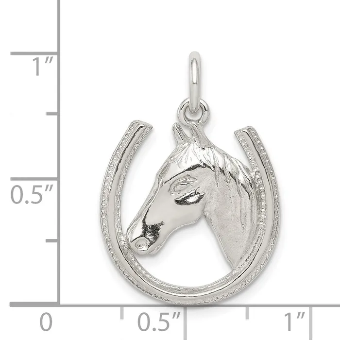 Sterling Silver Horseshoe with Horse Head Pendant TreasureFineJewelers Necklaces