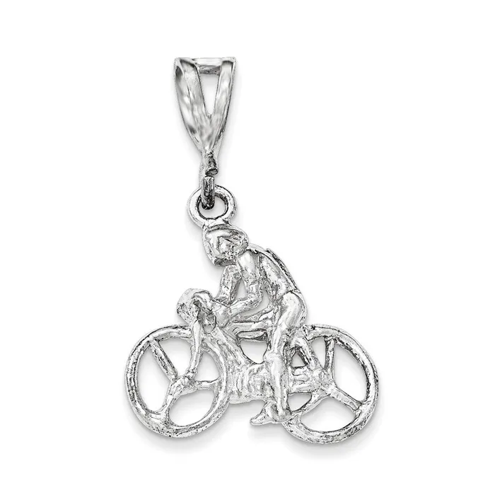 Sterling Silver Polished Figure on Bicycle Pendant TreasureFineJewelers Necklaces Sterling Silver Polished Figure on Bicycle Pendant TreasureFineJewelers Necklaces