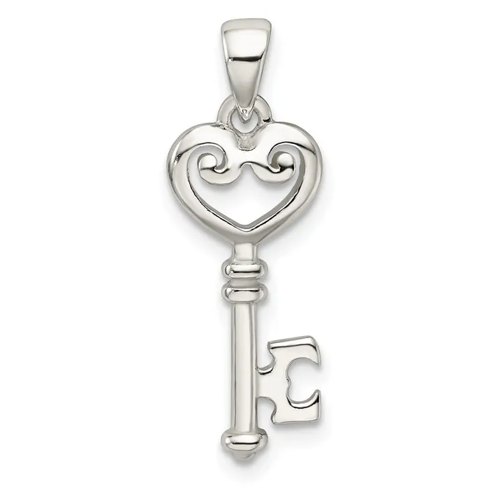 Sterling Silver Polished Small Heart Key Pendant TreasureFineJewelers Necklaces Sterling Silver Polished Small Heart Key Pendant TreasureFineJewelers Necklaces