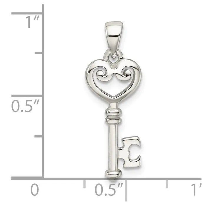 Sterling Silver Polished Small Heart Key Pendant TreasureFineJewelers Necklaces