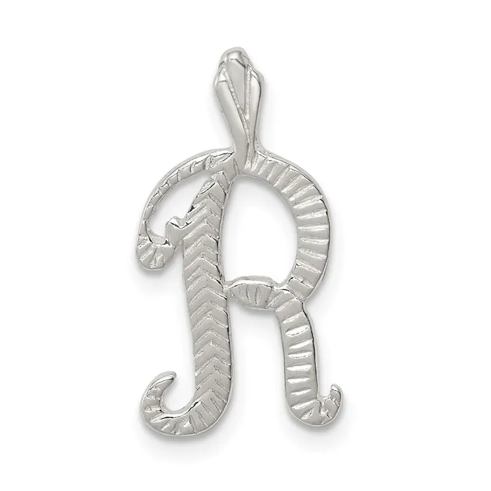 Sterling Silver Polished Textured Letter R Initial Chain Slide TreasureFineJewelers Necklaces Sterling Silver Polished Textured Letter R Initial Chain Slide TreasureFineJewelers Necklaces