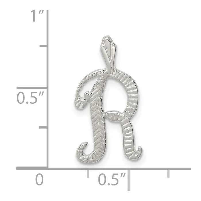 Sterling Silver Polished Textured Letter R Initial Chain Slide TreasureFineJewelers Necklaces