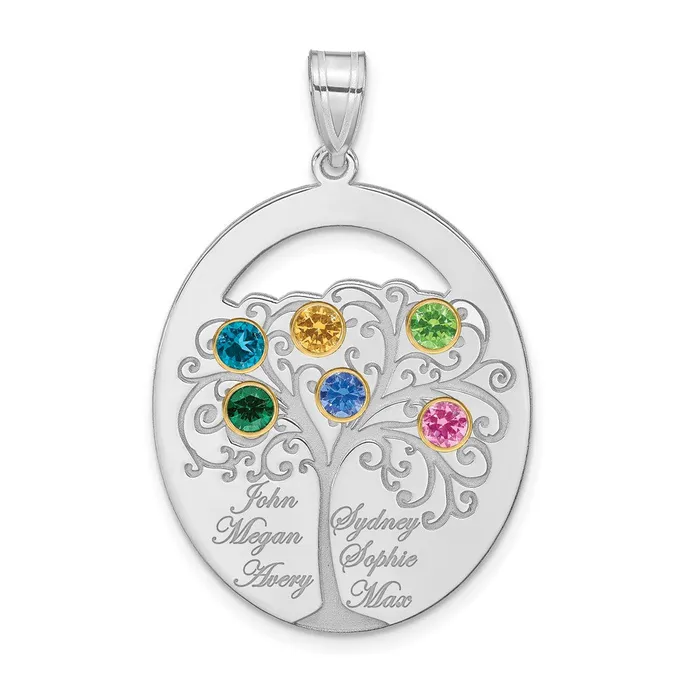 Sterling SilverRhodplated 6 Birthstone with 18K Bezel Family Pendant TreasureFineJewelers Necklaces Sterling SilverRhodplated 6 Birthstone with 18K Bezel Family Pendant TreasureFineJewelers Necklaces